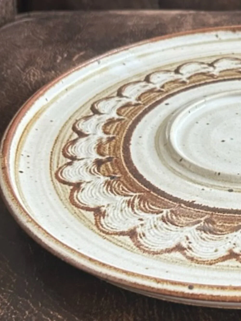 Vintage Signed Studio Pottery Glazed Stoneware Oversized Brown & Cream Platter